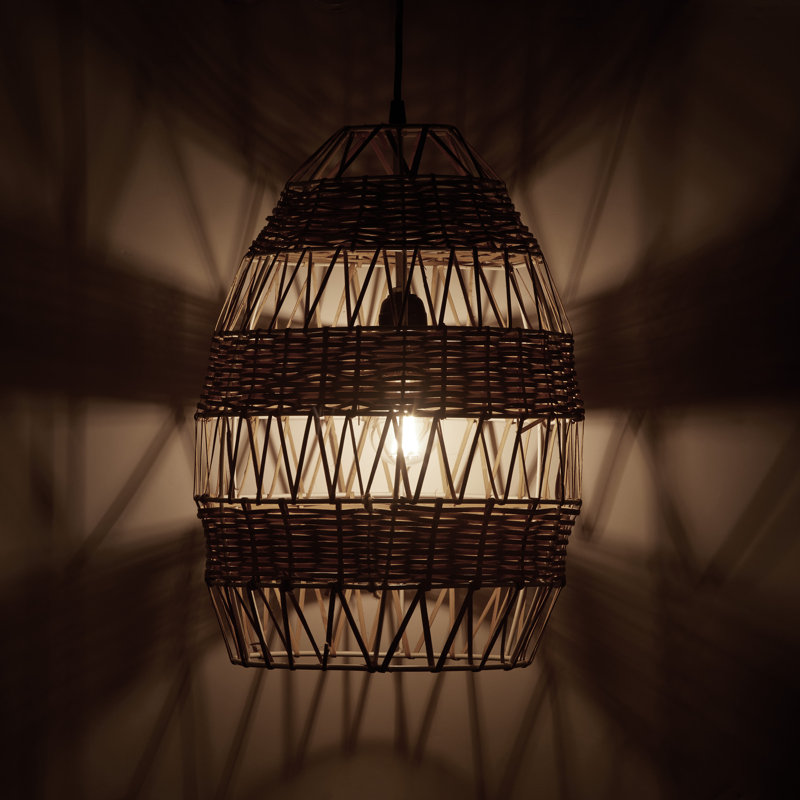 12.75"W 1-Light Okmulgee Rattan and Metal Pendant