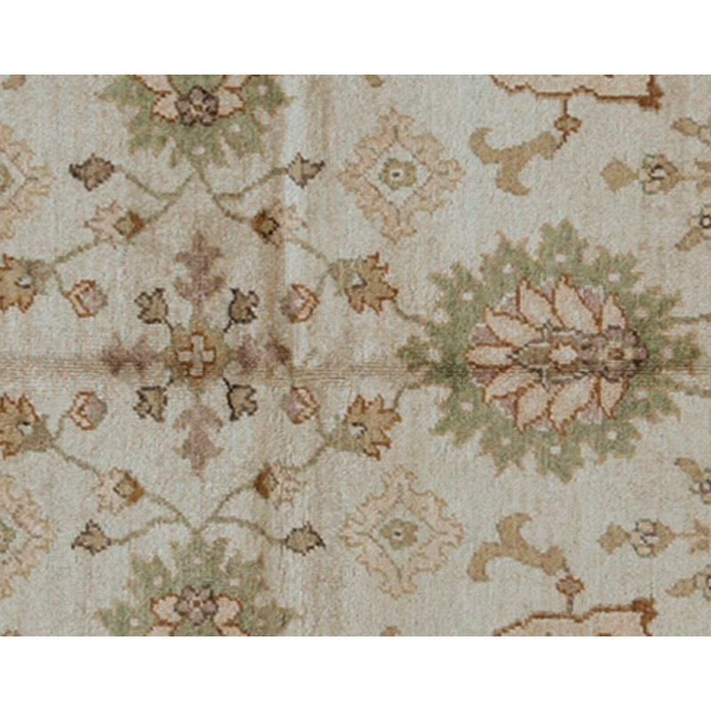 High-Quality Hand-Knotted Cream And Light Green Area Rug