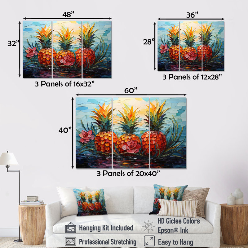 Pineapple Pond Mosaic - Pineapples, ensemble d'art sur toile, H 28 po x l 36 po