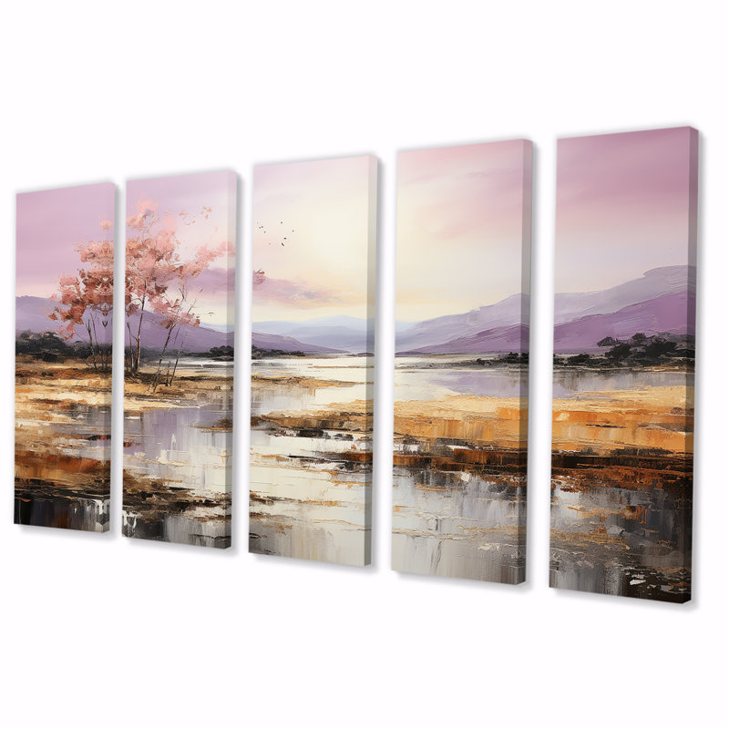 «Purple Lake and Mountain I - Lake», ensemble de 5 décorations murales, H 28 po x l 60 po