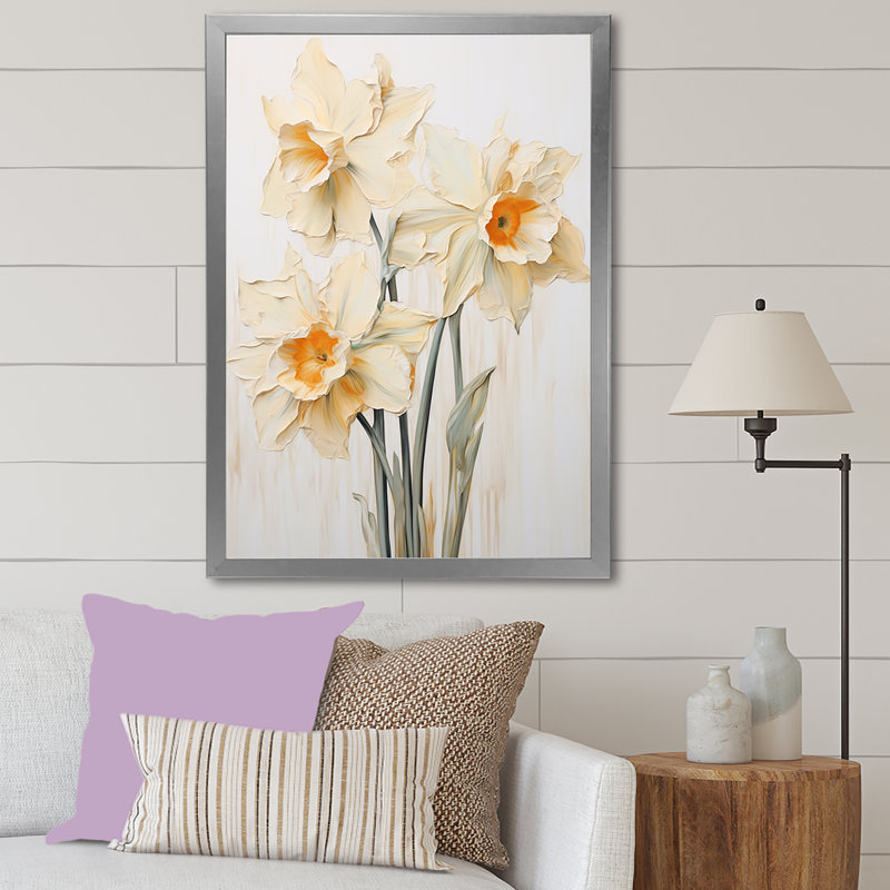Minimalisme - jonquilles beige - jonquilles, H 44 po x l 34 po x P 1,5 po, Cadre simple argenté