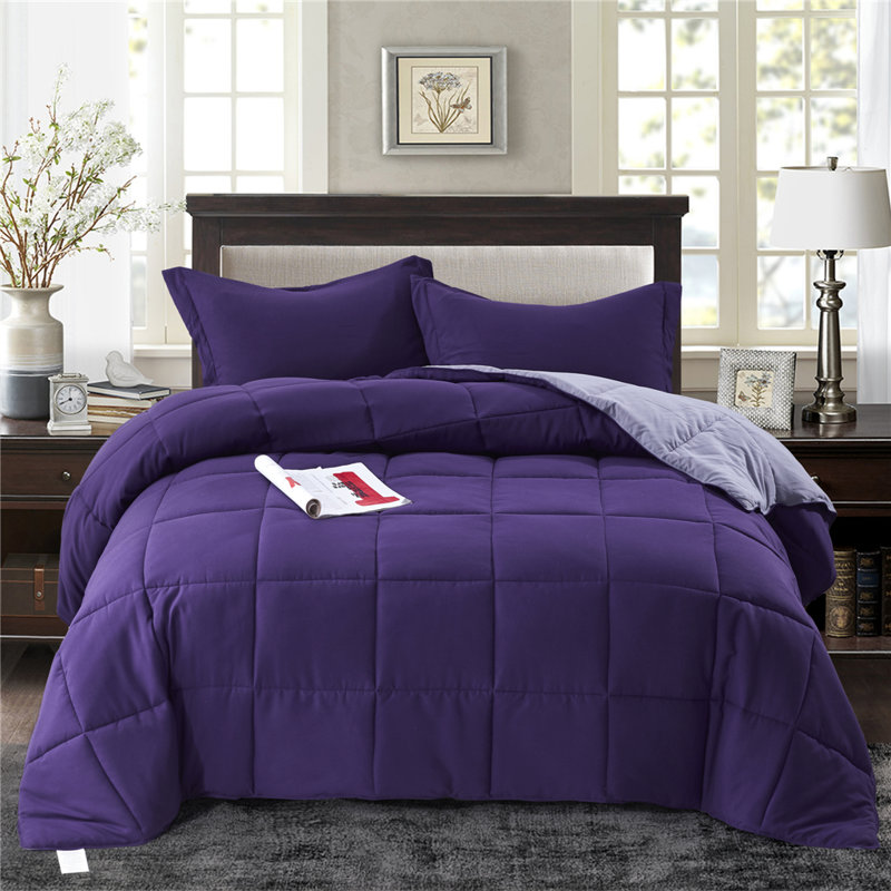 Full Purple Microfiber Reversible Duvet Comforter Set