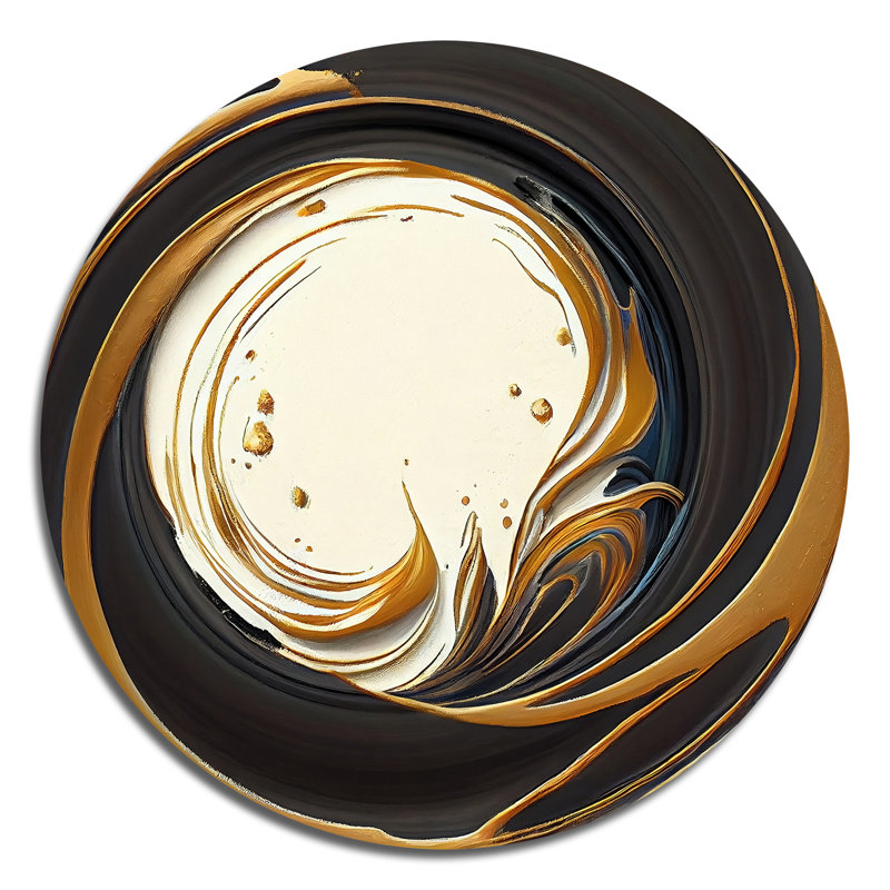 «Gold Glamour Circle 1 I», art mural rond en marbre abstrait sur métal, L 16 po x H 16 po
