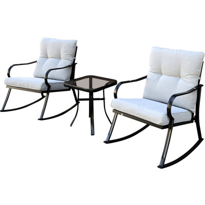 Patio Bistro Rocker In - Cushion Clips, Breathable Cushions, Metal With Outdoor Chair And Ergonomic Design, Construction For