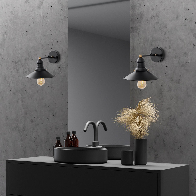 Modern Wall Lamp, Black & Antique Finish, 9.4 x 10.6 x 7.9 inches | Metal Body with 9.8-inch Diameter Cap | E27 Socket, Max 40W | IP20 Rated | Ideal for Industrial & Scandinavian Home Decor, Stylish & Functional Lighting