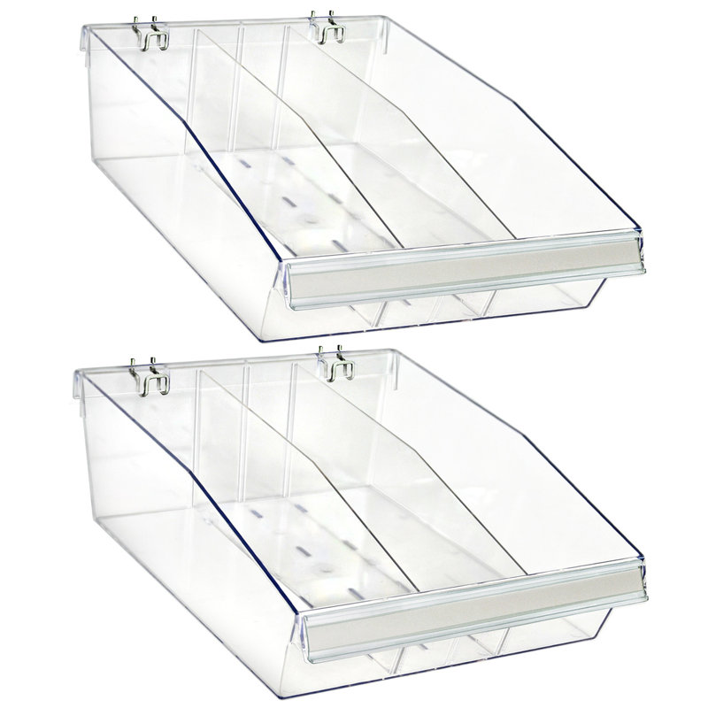 Large Deep Bin Tray Kit with Adjustable Dividers, up to 3 Compartments for Pegboard or Slatwall, 2-Pack