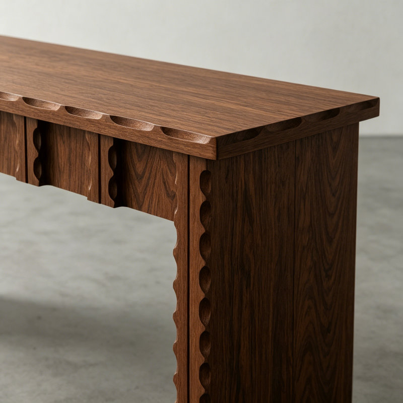 Console Mid-Century, H 31,5 po x l 59,1 po x P 13,8 po, Marron foncé, Marron foncé, Marron foncé