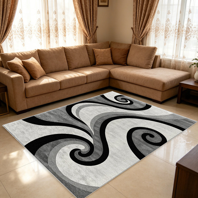 Grey Swirl area rugs for Living Room, Soft and Comfortable, Suitable for all seasons, easy to maintain, machine washable Indoor floor mat, Under Table Farmhouse suitable for Bedroom, Dining Room, Study,  Balcony, Home Decor Patio