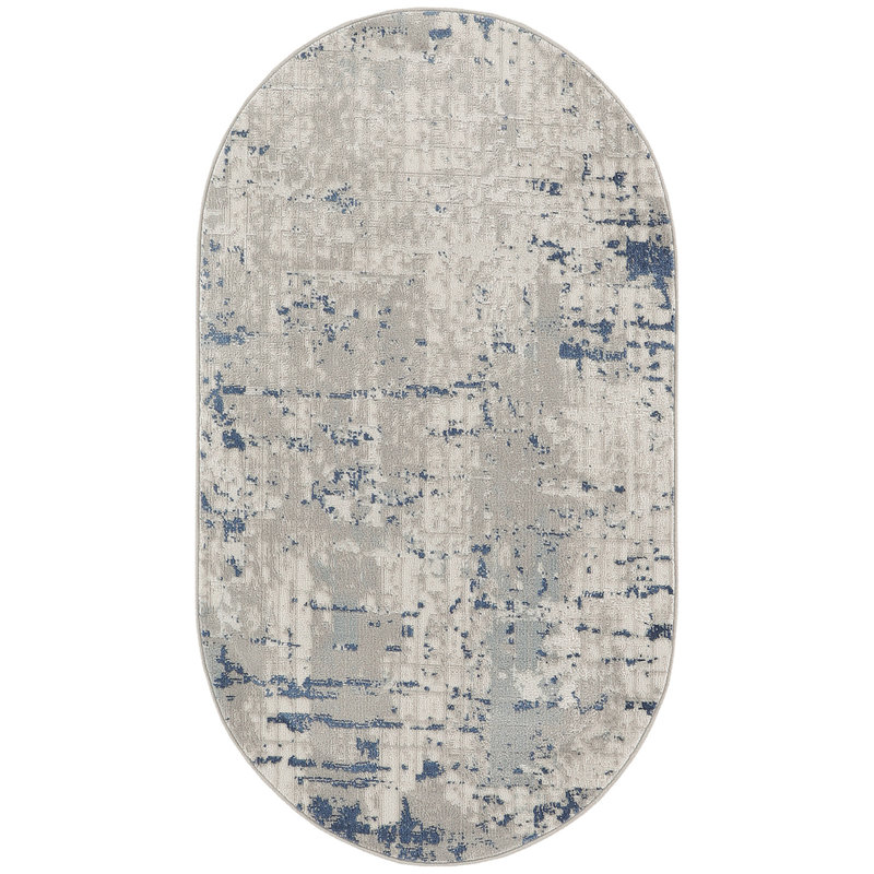 Alsup Abstract Modern Machine Woven Area Rug in Blue/Gray, Oval 3' x 5'