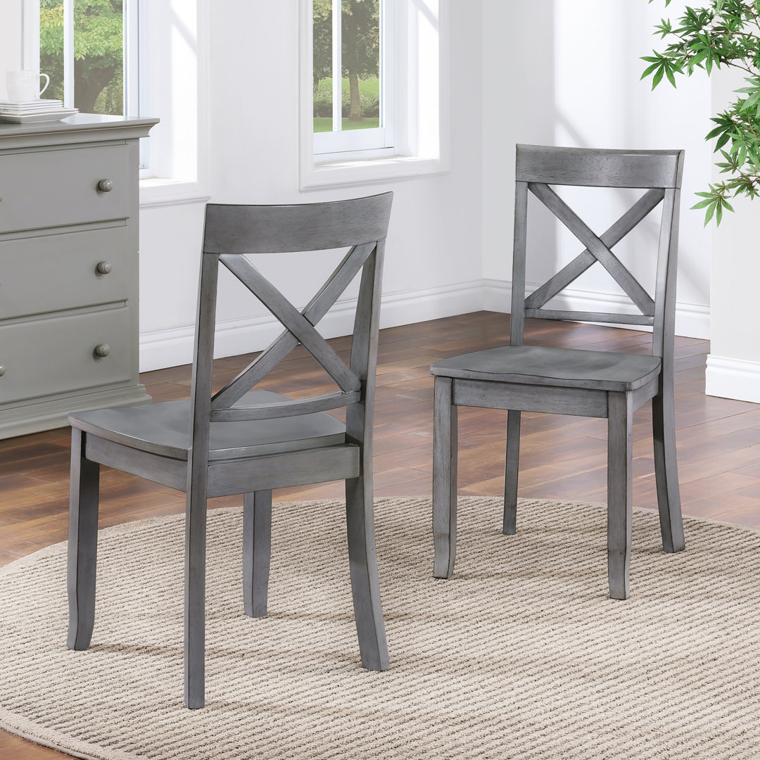 Bronxton 17" Wide Walnut Wood Country Farmhouse Cross Back Dining Chairs (Set of 2) Gracie Oaks 