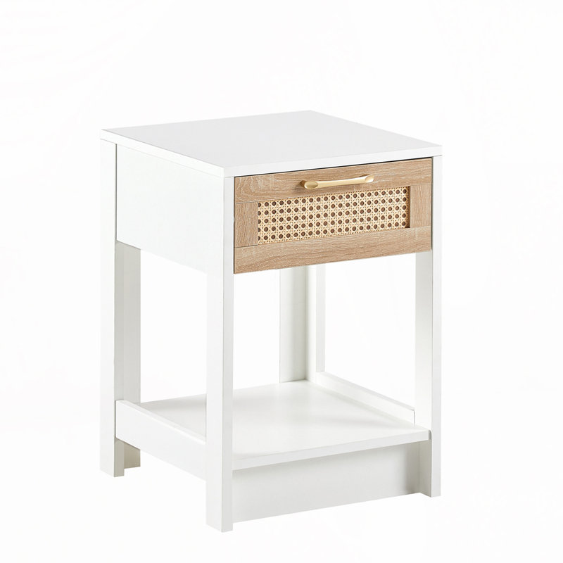 Table de bout en rotin avec tiroir, Blanc