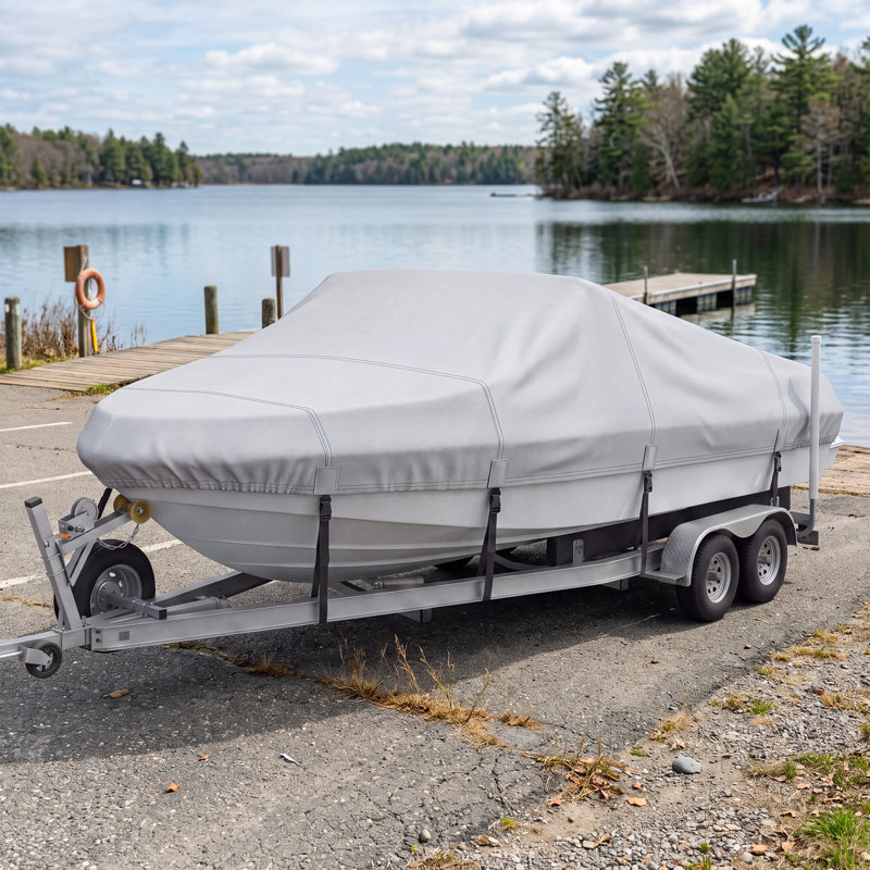 Housse de bateau Oxford 210D pour coque en V, imperméable et résistante aux UV, transportable sur remorque, pour bateaux en forme de V de 14 à 16 pieds.