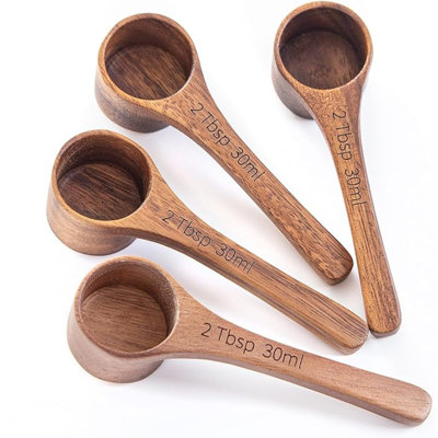 4PCS Wooden Scoops Acacia Wood Scoop For Jars Small Scoop For Coffee Measuring Spoons Wooden Scoops For Containers Daily Powder Salt Bath Soap Scooper(30Ml)