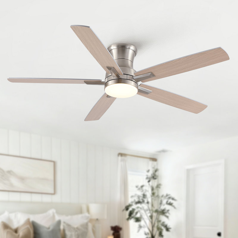 Ventilateur de plafond encastré avec lumière et moteur à télécommande réversible Mordern, Nickel brossé, Nickel brossé