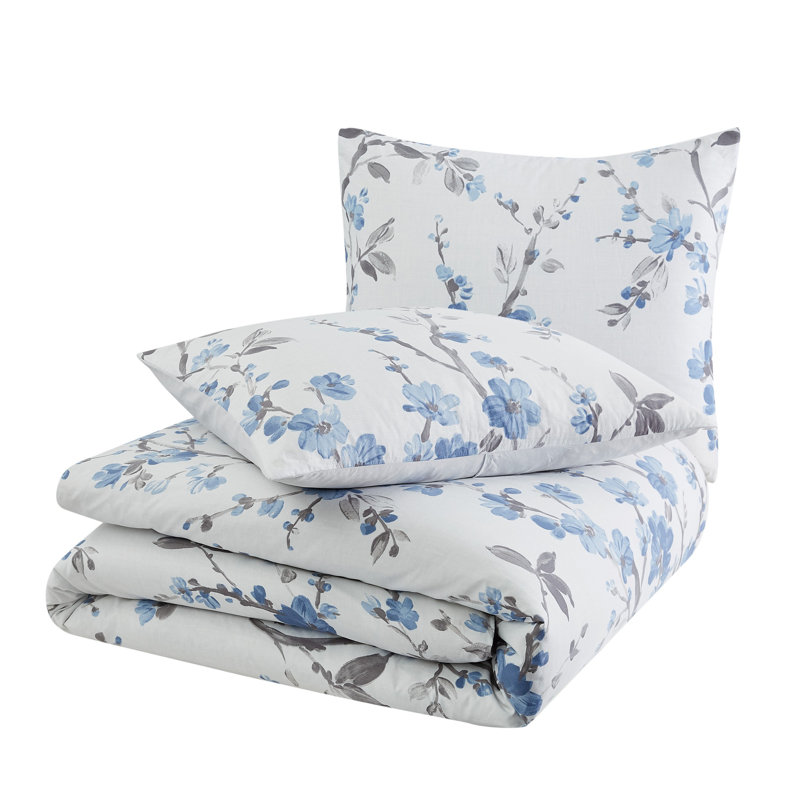 Ensemble d'édredon en microfibre blanc / bleu Kasumi, Édredon double / grand + 2 taies décoratives sta