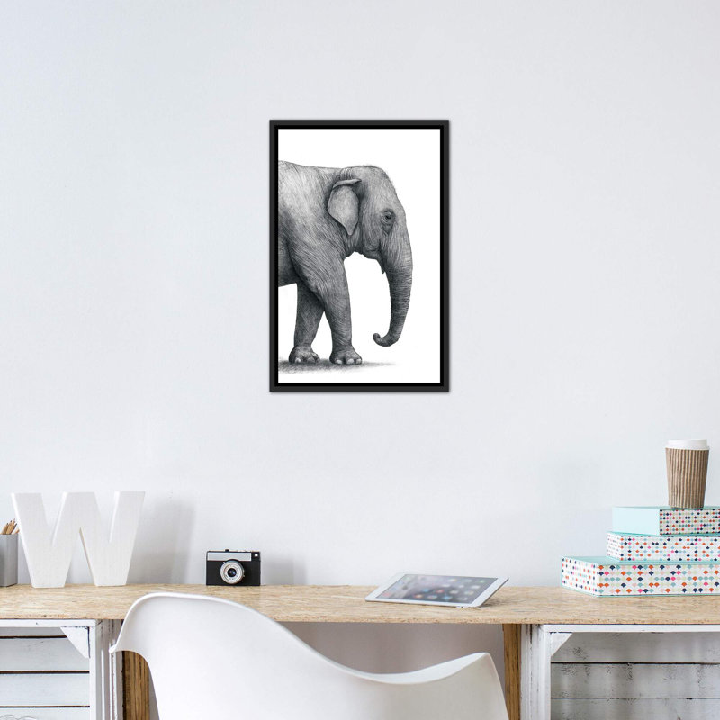 «Elephant Study» par Terry Fan - impression, H 26 po x l 18 po x 1,5 po, Toile avec cadre noir patiné, Pas de tapis