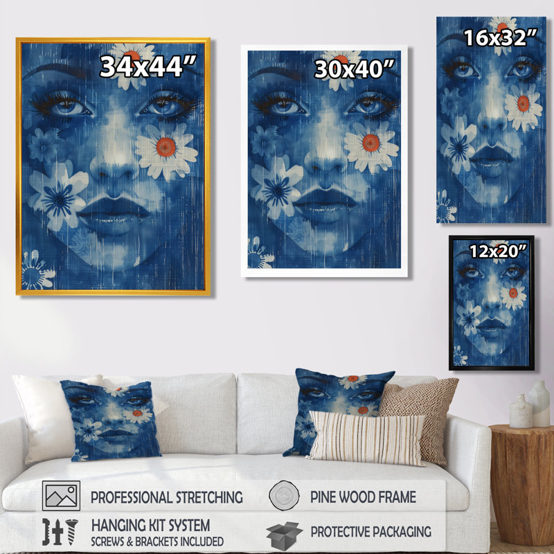 «Blue Boho Woman Portrait II - Woman Boho», reproduction d'art, Cadre flottant brun, H 12 po x l 20 po