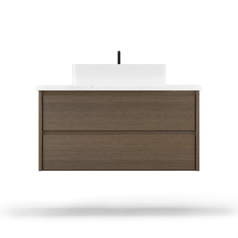 Gilded Two-Drawer Single Bath Floating Vanity, Smoked Modern, 36"