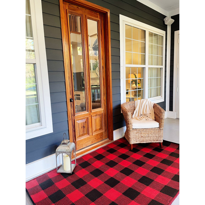 Plaid Black & Red Indoor/Outdoor Area Rug - UV Resistant, Reversible, Rectangle 4' x 6'