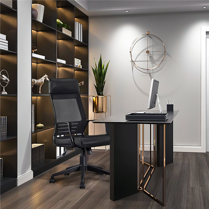 Desk Chair with Headrest, Black