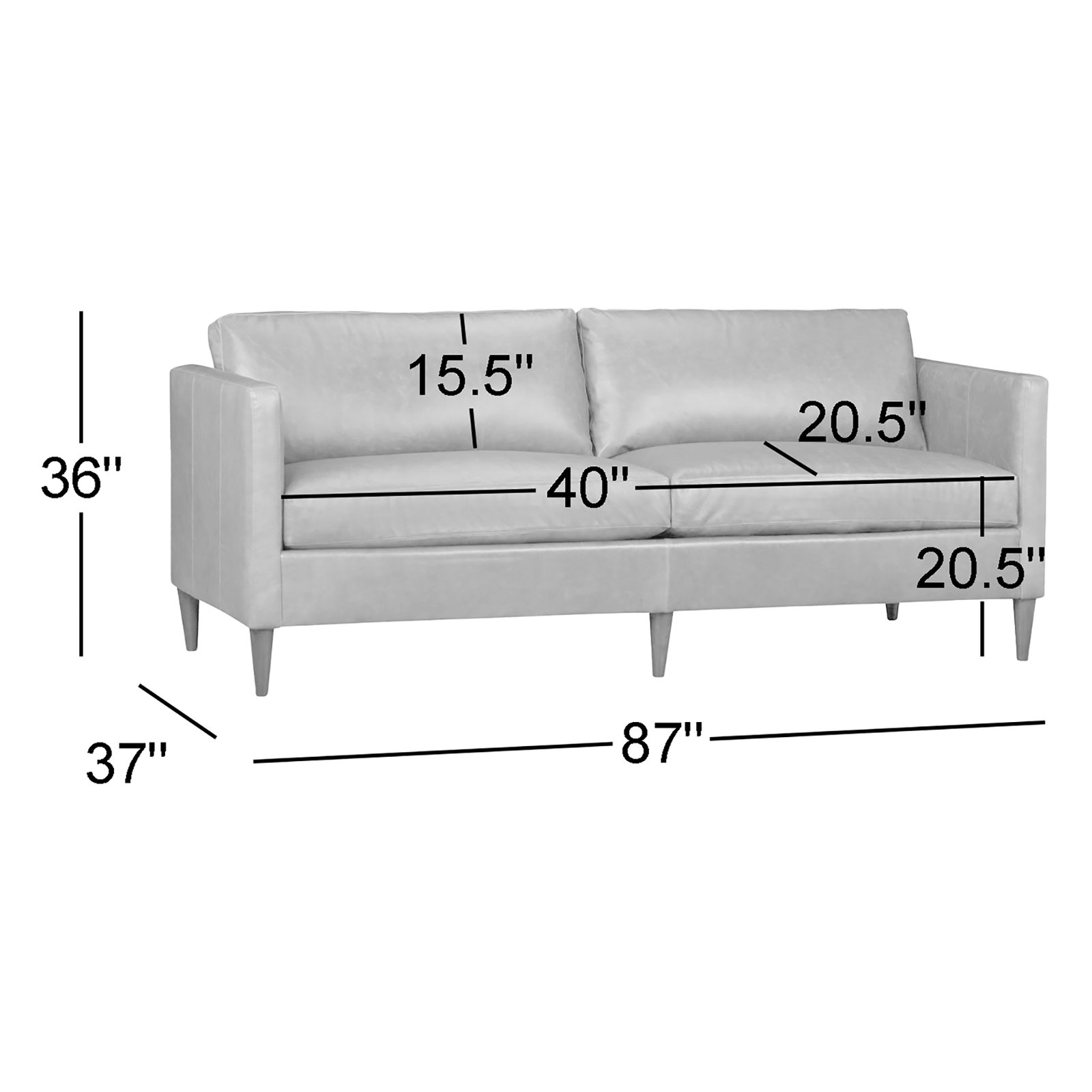 Clifford 87" Genuine Leather Custom Sofa, Cordoba Noir Top Grain Leather
