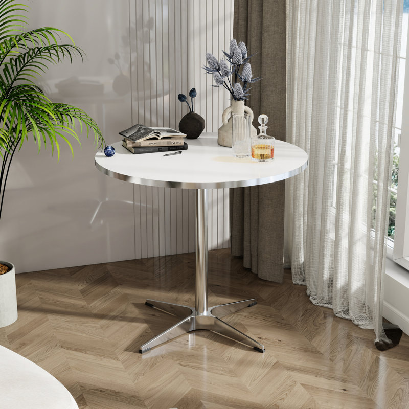 Table de salle à manger et à thé. Surface, teinté. Fabrication stable, convient aux petits espaces. P 24,26 po x l 24,26 po x H 28,65 po Blanc au design minimaliste. Bureau, eau et teinture. Structure, 2 à 4 personnes. P 31,38 po
