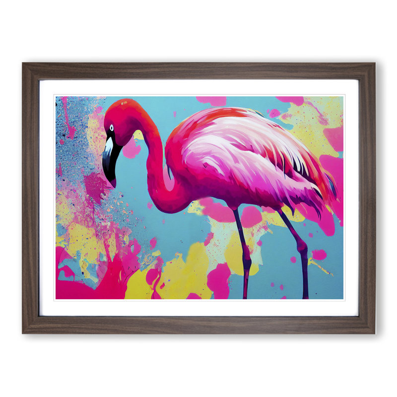 Flamingo Splash Vol.3 Abstract - Single Picture Frame Painting, 46cm H x 64cm W x 2cm D, Walnut