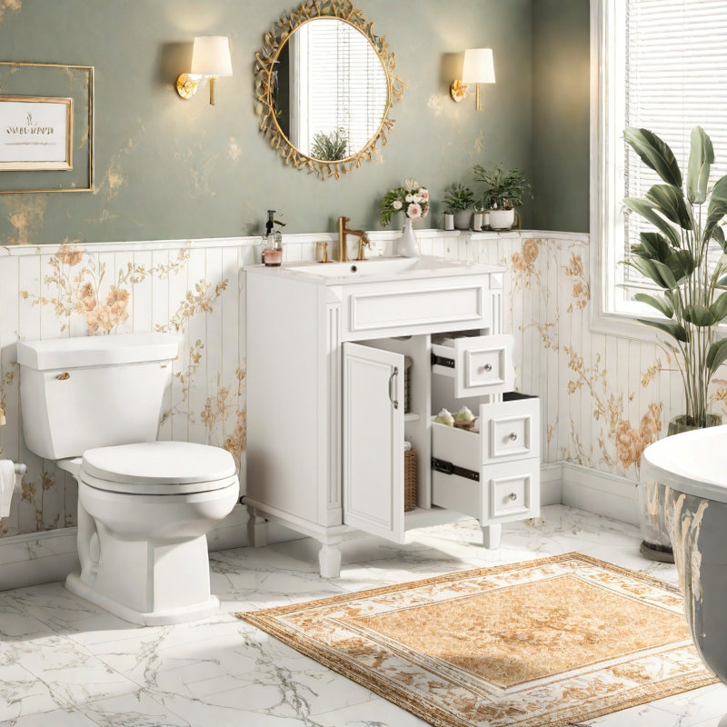 Meuble-lavabo 24 po avec lavabo en céramique, Blanc / argenté