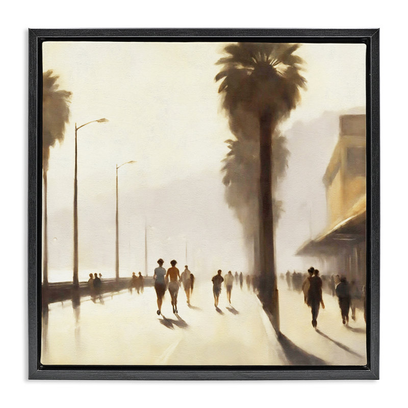 "Sunset Runners", art mural encadré flottant tropical par Noah Bay, Cadre flottant noir de jais, H 18 po x l 18 po