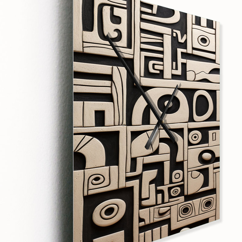 Tribal Sculptures en noir et blanc - Minimalisme horloge murale moderne, H 32 po x l 16 po x P 1 po