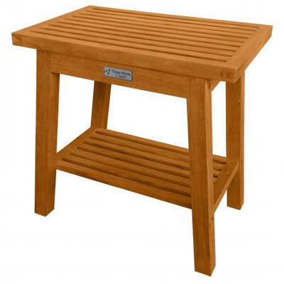 Teak Wood Outdoor Shower Stool with Shelf