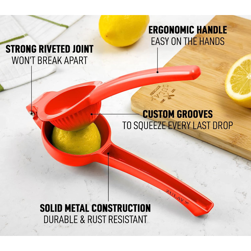 Red Aluminum Manual Citrus Juicer with Ergonomic Handle