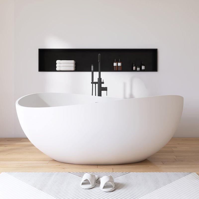  63'' x 39" Freestanding Soaking Solid Surface Bathtub Bathroom tub, Matte White