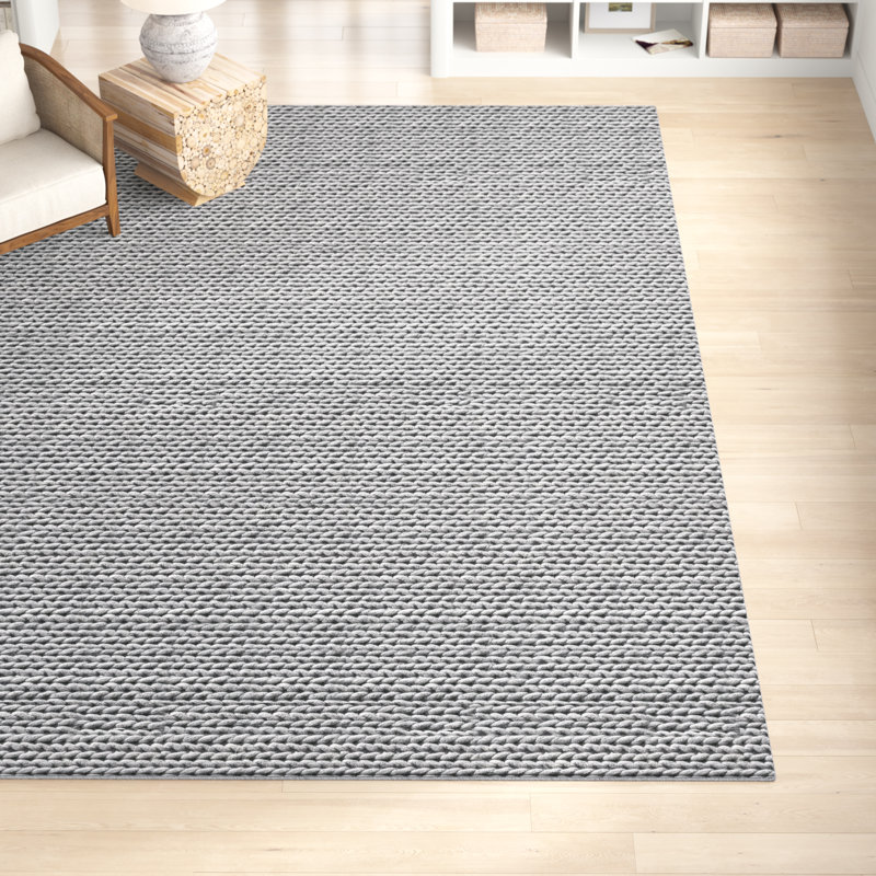 Handmade Braided Wool Light Gray Rug, Rectangle 9'6" x 13'6"