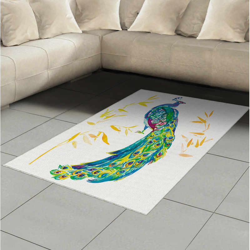 Peacock High Density Long Fiber Poly Threads Decorative Area Rug Carpet, Rectangle 4' x 5'8"