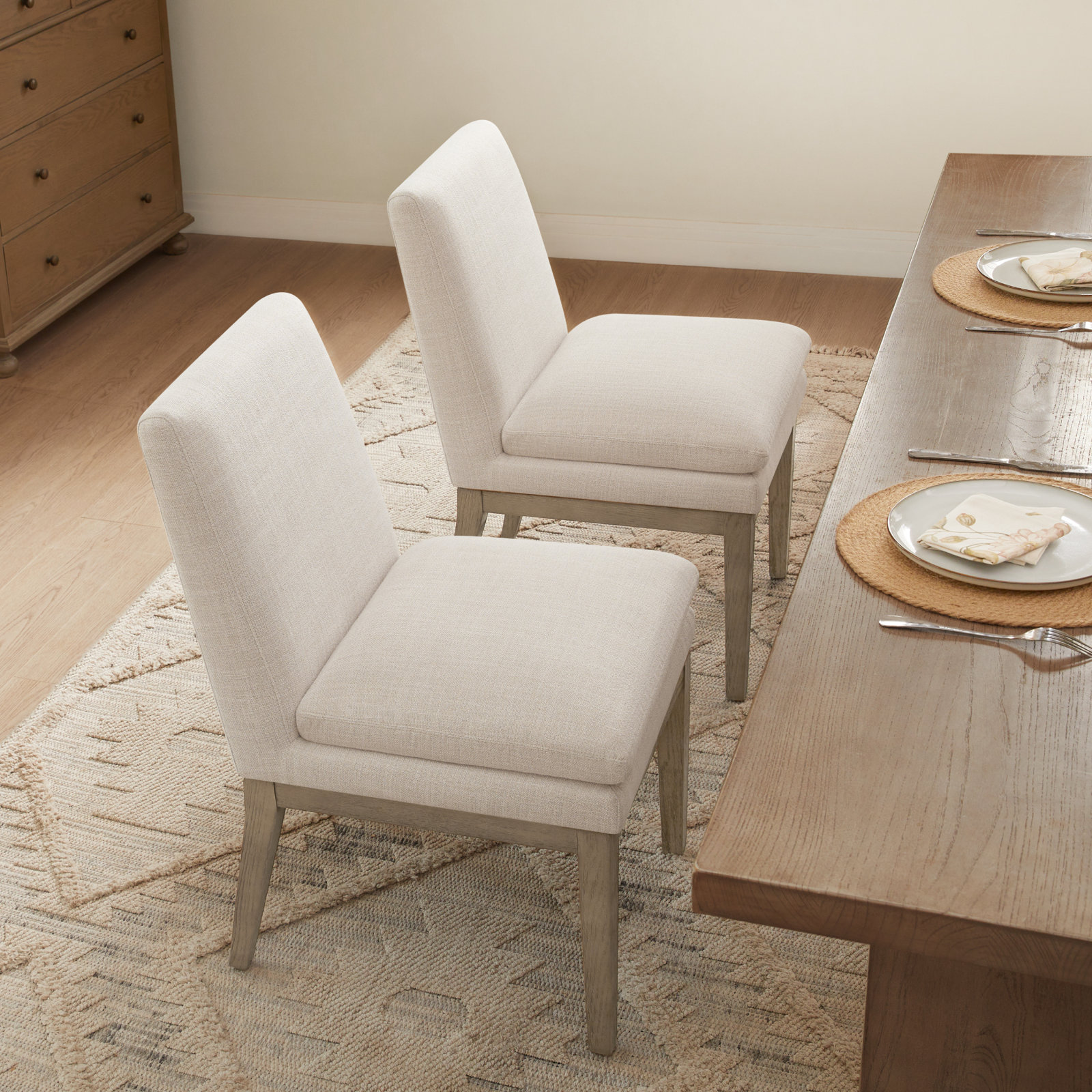 Bethea Oak Parsons Chair, Tweed Prestige Pearl/Gray