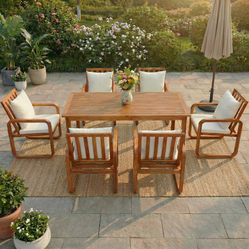 6 - Person Patio Dining Set With Removable Cushions, Beige