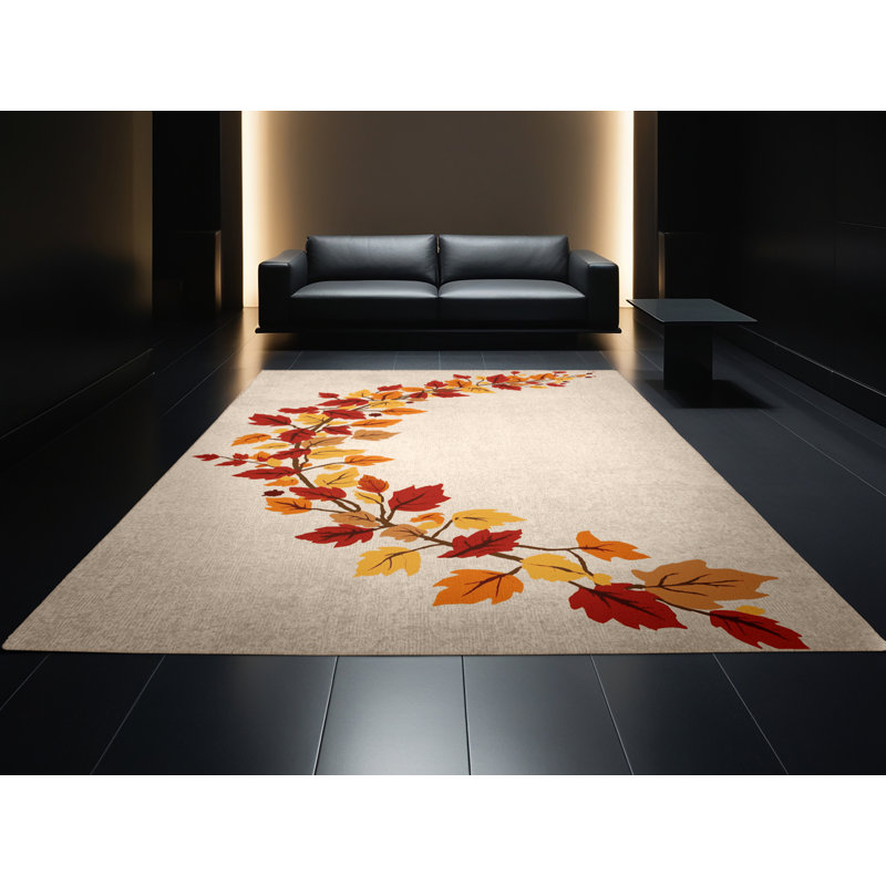 Soft Plush Feemster Halloween Modern & Contemporary Abstract Area Rug in Beige – Beige Binding, 2x5