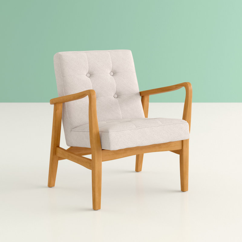 Babic 28.25" Wide Tufted Armchair, Medium Beige Polyester, Brown Wood