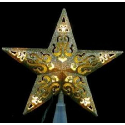 8.5" LED Lighted Gold Cutout 5-Point Star Christmas Tree Topper - Clear Lights