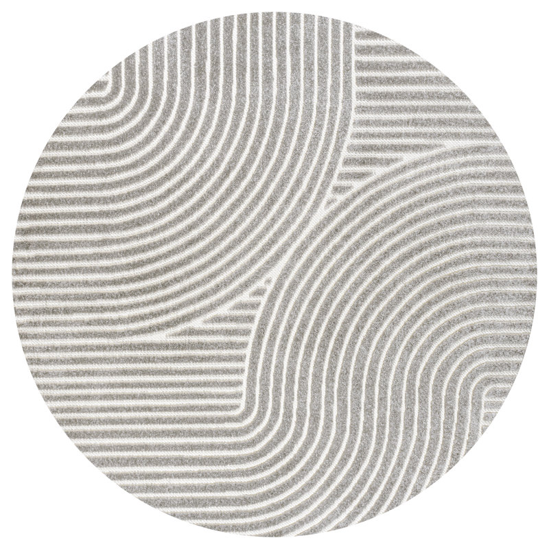 Tapis intérieur / extérieur gris / ivoire Hallie, Rond 7 pi 9 po