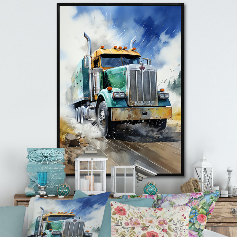 Camion semi-lourd I - reproduction sur toile, H 32 po x l 24 po x P 1 po, Cadre flottant noir