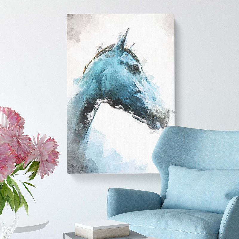 Steel Blue Horse In Abstract - Wrapped Canvas Painting, 76cm H x 50cm W x 3cm D