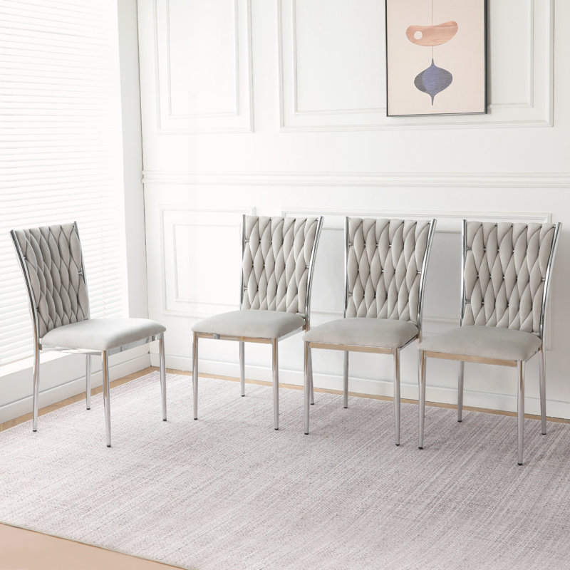 Ensemble de 4 chaises de salle à manger modernes, 4, Argent, Gris clair