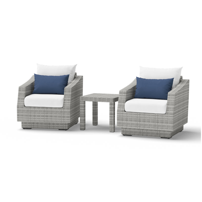 Fionnula 3 Piece Rattan Seating Group With Sunbrella Cushion Covers, Canvas Regatta