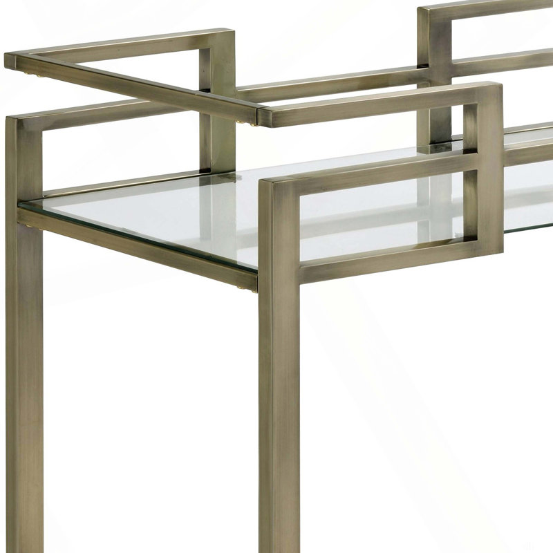 Clear Glass, Faux Marble Top & Wire Brass Finish Serving Cart