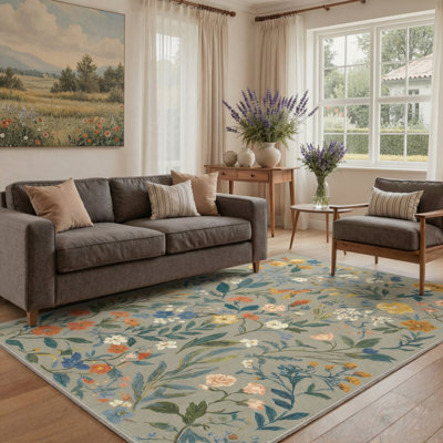 Eden Floral Machine Washable Floral / Blush Pink Indoor Runner Rug With Non-Slip Backing