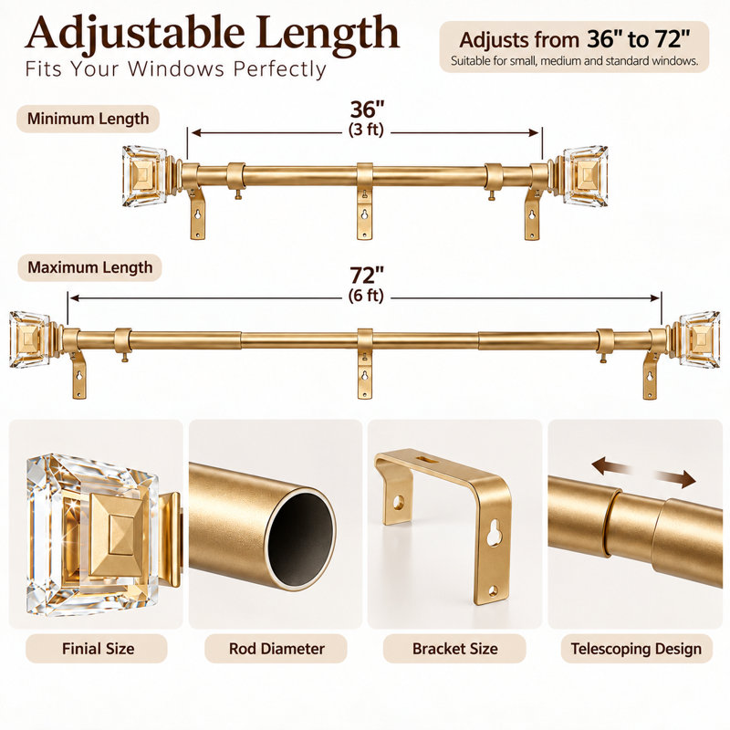 Adjustable Curtain Rods 36-72"