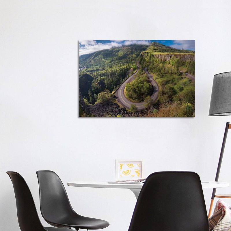 Oregon. Twisting, Curving Historic Columbia River Highway (Hwy 30) Below The Rowena Plateau by Gary Luhm - Wrapped Canvas Print