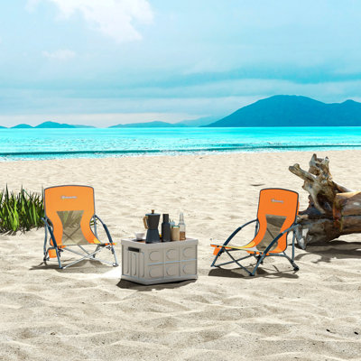 Ensemble de 2 chaises de plage, chaise de camping pliante avec dossier en filet, sac de transport et porte-gobelet pour le camping en plein air